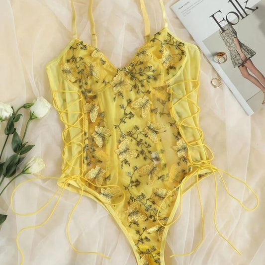 Body Amaya de Malla Transparente con Bordado Floral