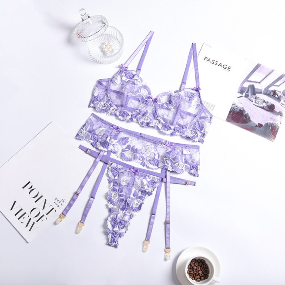 Conjunto Lucero de Encaje Púrpura, 3 Piezas