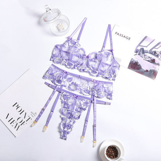 Conjunto Lucero de Encaje Púrpura, 3 Piezas