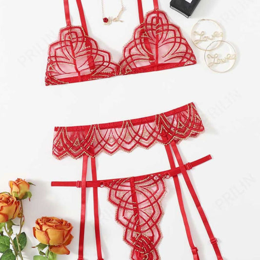 Conjunto Hadassa de Encaje Rojo, 3 Piezas