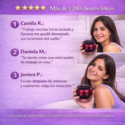 Reseñas y testimonios de clientes satisfechos usando Farrexa para aliviar dolor muscular.