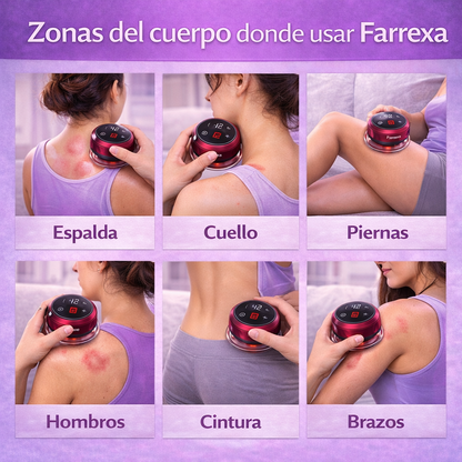 Aplicación de ventosas Farrexa en espalda, piernas, brazos y cuello.